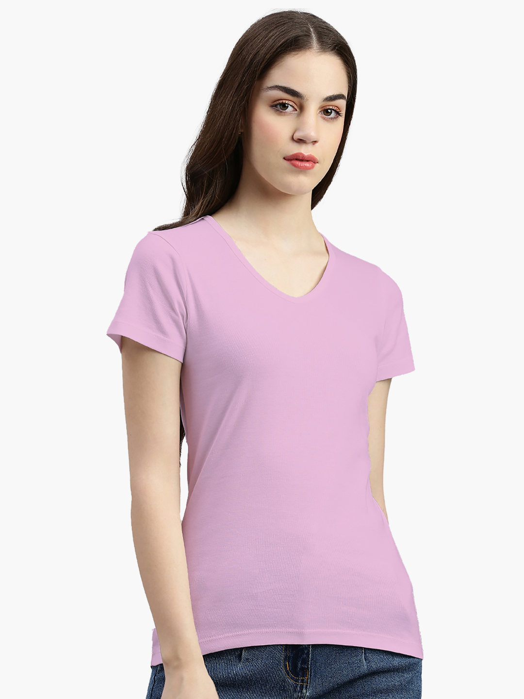 2855 Efia – Maglietta da donna sostenibile a costine con scollo a V