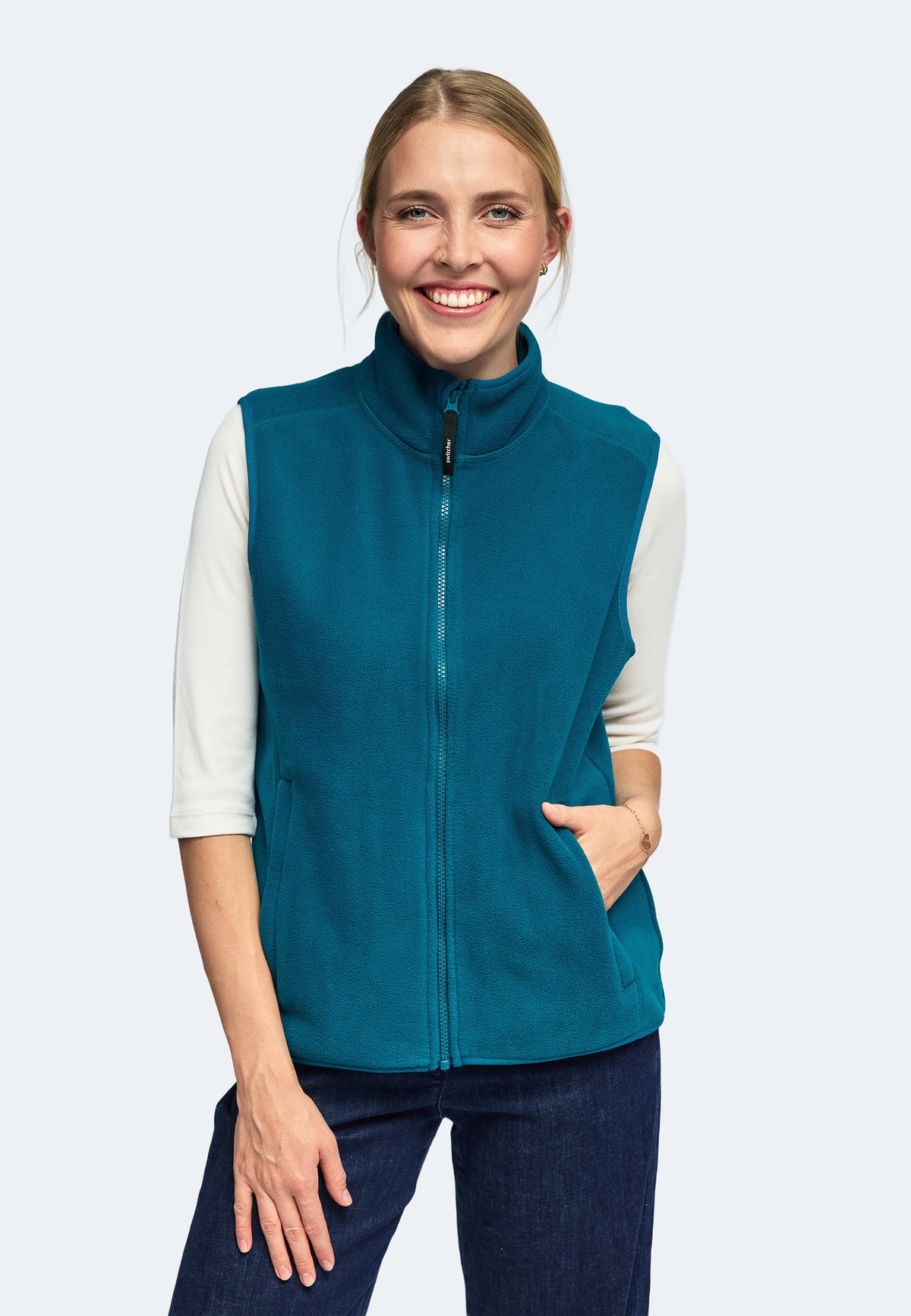 Gilet in pile da donna Switcher, modello New Helsinki, colore 245 petrolio