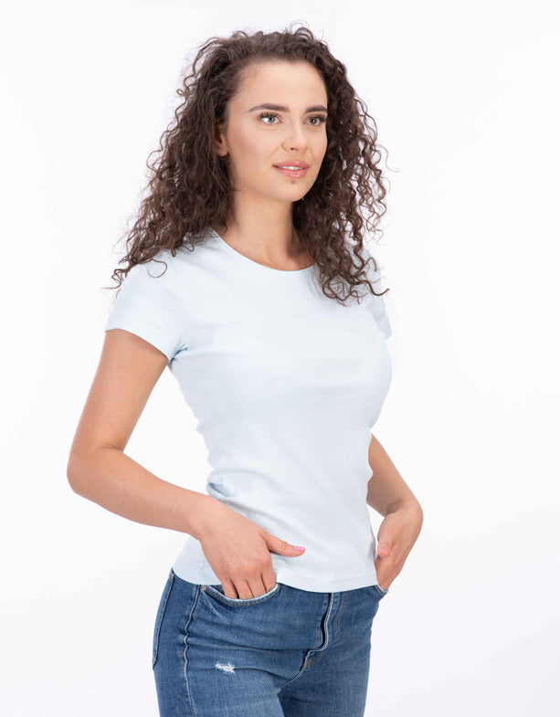 Ribbed T-shirt-round-neck-women-organic-cotton-Sky-Blue-Switcher