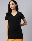 Frauen-V-Ausschnitt-T-Shirt-von-Switcher-Schwarz-Wal-Baumwolle-Recycle Polyester