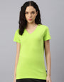 Frauen-V-Ausschnitt-T-Shirt-Baumwolle-Recycling-Polyester-Grün-Wechsler