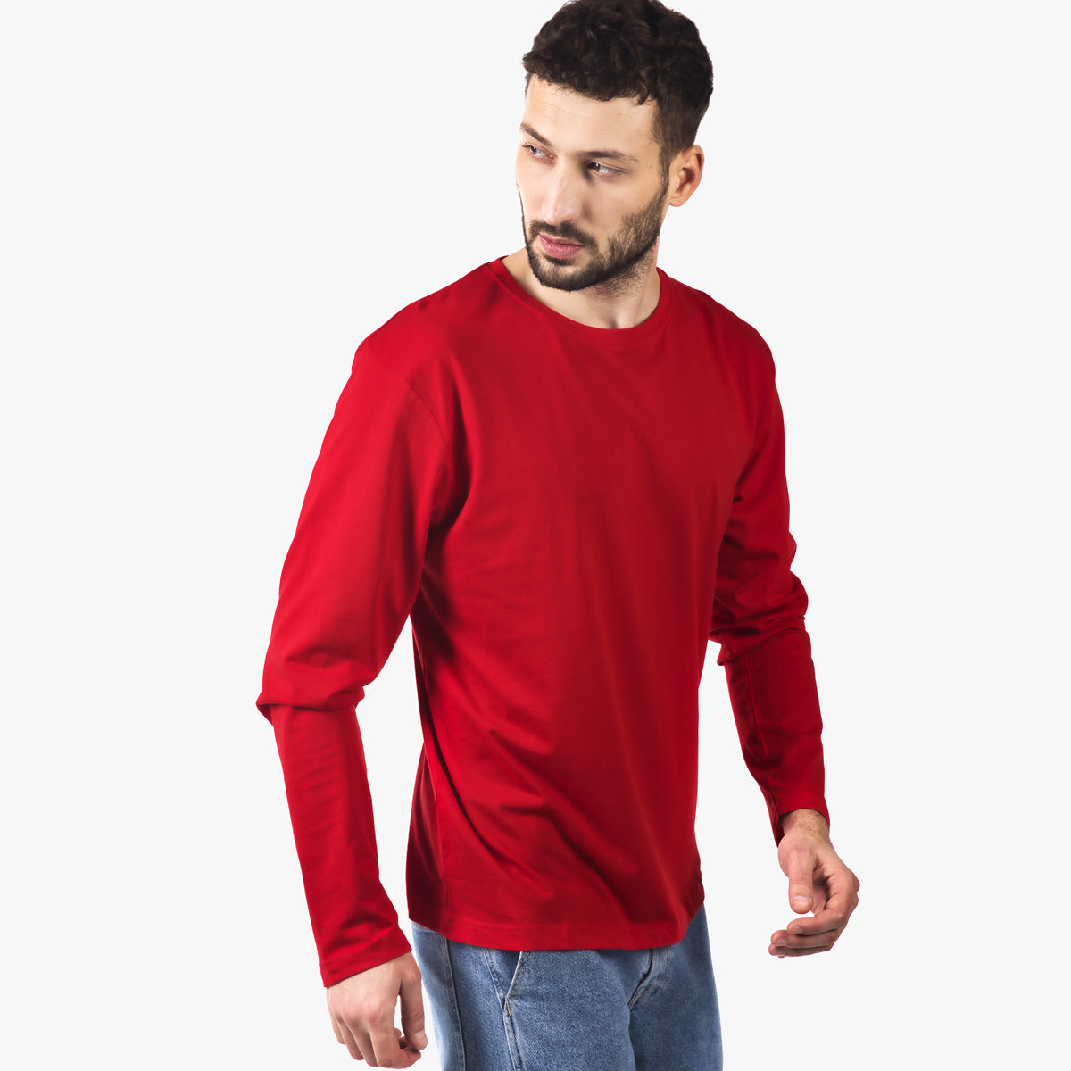 Sustainable clothing Switzerland, long sleeve, langarm, langarm t-shirt, t shirt, t-shirt, herren t-shirt, long tshirt, oversized t shirt, recycled fabric, recycled top, red t-shirt